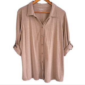 L.L. Bean Tencel Lyocell Women’s Tan Button Down Shirt XL Regular